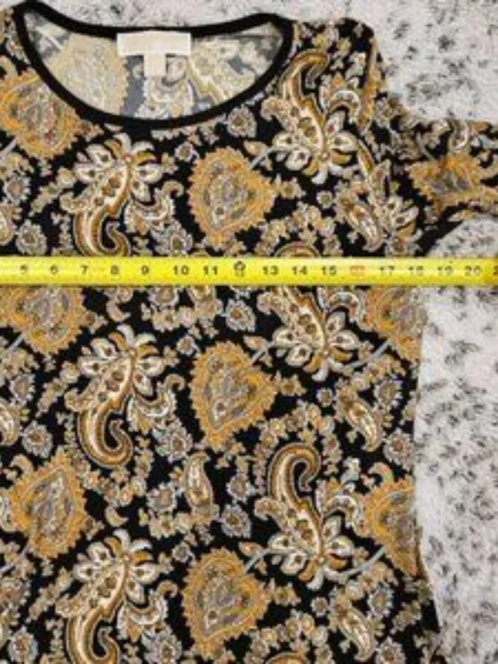 Michael Kors SZ M Black & Marigold Paisley Dress Flounce Hem Bell 3/4 Sleeves - Picture 7 of 9